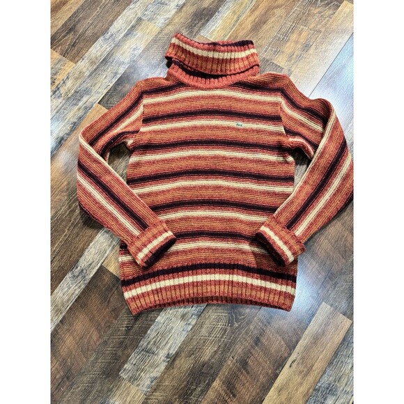 Lacoste Striped Cowl Neck Sweater - Red and Brown - Picture 2 of 6